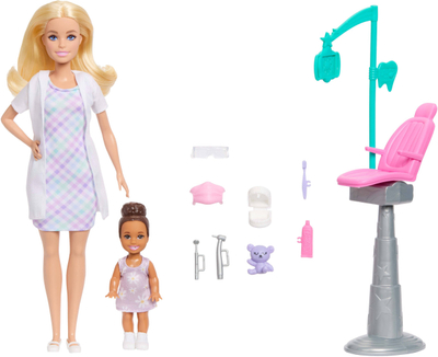 Set lodër Barbie Careers Dentist, kukull dentiste, karrige dentare, shumëngjyrëshe