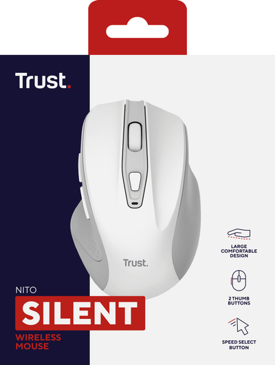 Maus wireless Trust Nito Silent, me klikime të qeta, i bardhë