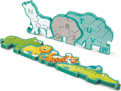 Puzzle druri Hape Alphabet and Animal Parade, 26 copa, dyansh, shumëngjyrësh