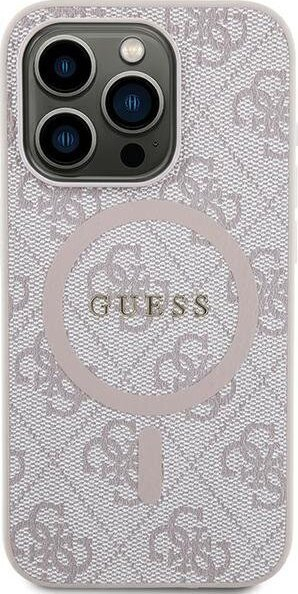 Kapak telefoni Guess 4G me lëkurë MagSafe për iPhone 13 Pro Max, GUHMP13XG4GFRP, rozë