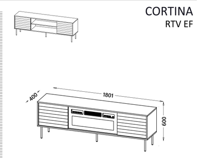Kabinet TV Cama Meble FELLINI Black, 180x40x60 cm, me dyer PUSH TO OPEN, i zi