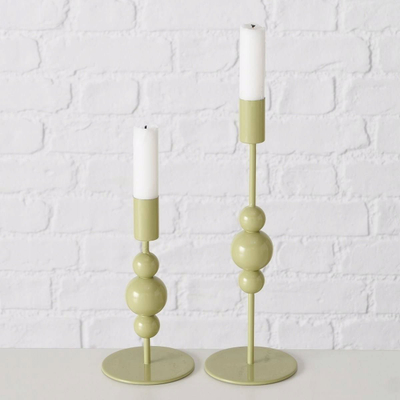 Mbajtëse qiriri dekorative Metal Candle Holder, set 2 copë, metal, jeshile khaki