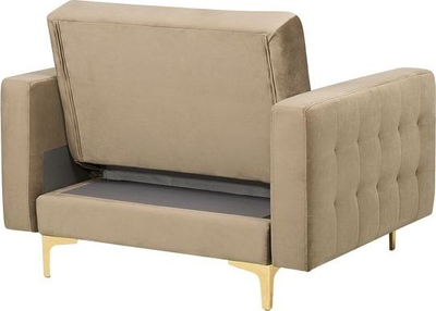 Fotelje velvet me recliner, stil modern me dantella tufted, këmbë ngjyrë ari, bezhë