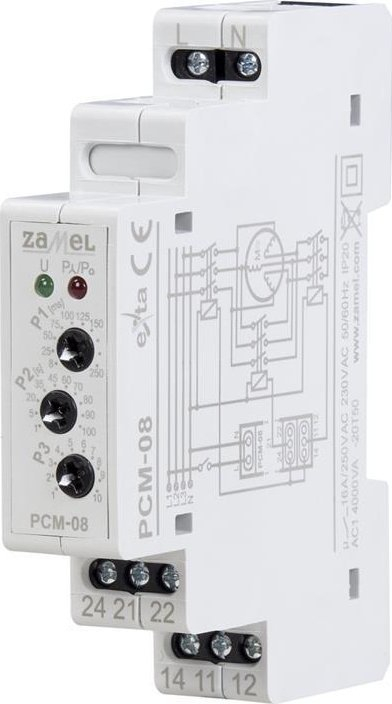Relé kohore Zamel PCM-08 Star Triangle, 230V AC, montim në shinë TH35, e bardhë