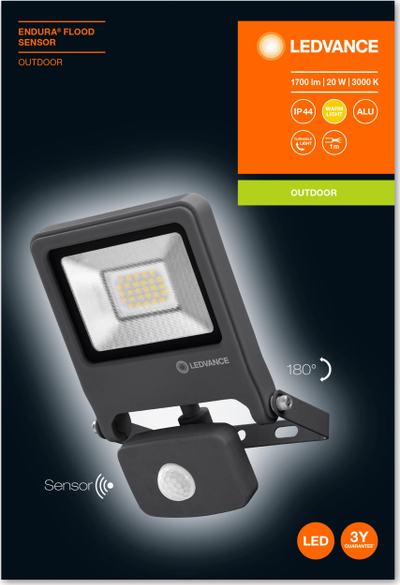 Prozhektor LED LEDVANCE Endura Flood me sensor, 20W, 3000K, gri e errët