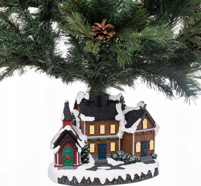 Stender dekorativ për pemë të Vitit të Ri Atmosphera Christmas Town, me LED, për pemë deri në 150 cm, me ngjyra