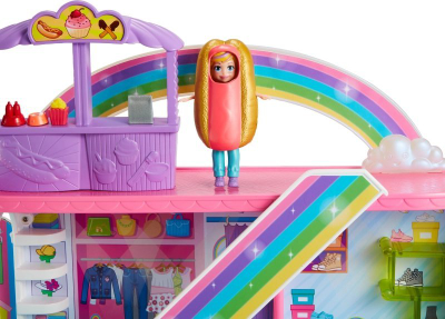 Set loje Mattel Polly Pocket Rainbow Mall, 3 kate, me figurina, shumëngjyrësh