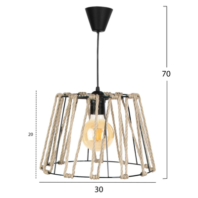 Llambë tavani trup metal + litar (HM7617.01), zezë