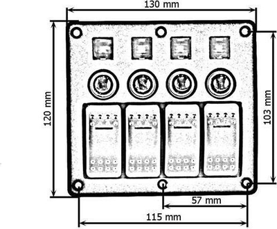 Panel çelësash TurboWorks Switch ON OFF x4, 2x5A 1x10A 1x15A, me LED, i zi