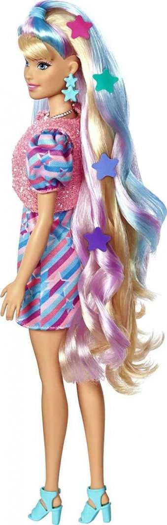 Kukull Barbie Totally Hair Star Theme, flokë shumë të gjatë, 15 aksesorë stilimi, shumëngjyrëshe