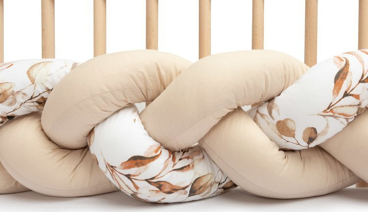 Mbrojtës për krevat bebe Braid Knots, 210cm, pambuk, bezhë