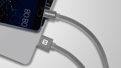 Kabllo USB Swissten Textile, USB A me USB C, 0.2m, e zezë