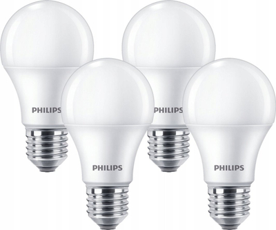 ЛЕД сијалица Philips A60, 8W, E27, 4000K студено бела, пакет 4 парчиња