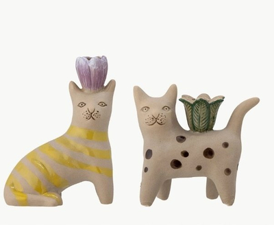 Mbajtëse qiriu Bloomingville Mamie Cat, set 2 copë, porcelan dekorativ, shumëngjyrësh