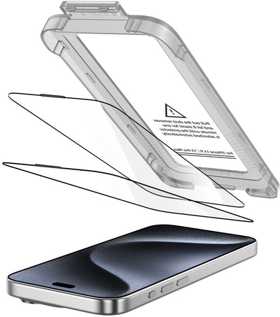 Qelq mbrojtës Tech-Protect Quick Set Plus, për iPhone 15 Pro, 2 copë, i zi
