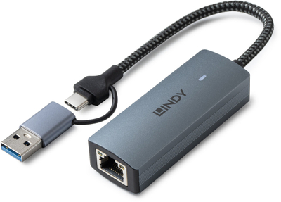 Adapter USB C në Ethernet 5G Lindy, USB 3.2 Gen 1, gri