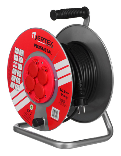 Rrjetkaboltë me rrotull Vertex Electric PB25METAL, 25m, 3x2.5mm² IP44, e zezë
