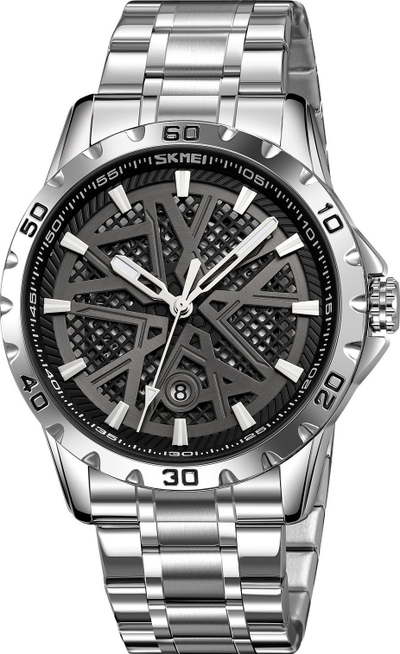 Ora dore Skmei 9337SIBK për meshkuj, rezistente ndaj ujit, me datë dhe kronometër, ngjyrë argjendi