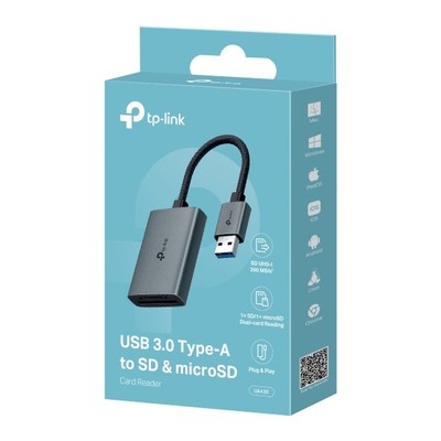 Читач на картички TP-Link UA430, USB 3.0 Type A, SD и microSD, сива