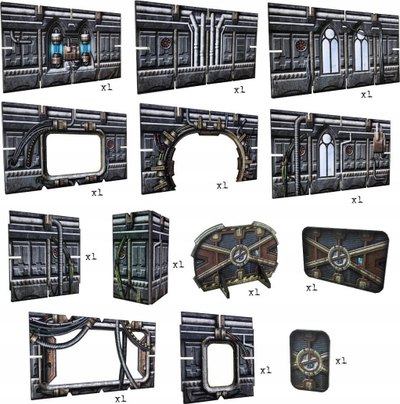 Set terreni sci-fi Battle Systems, modular 3D 28–35 mm, karton me printim me ngjyra, multi
