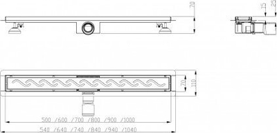 Kanal kullimi linear Hydroland WAVE 600, 60 cm, çelik inox