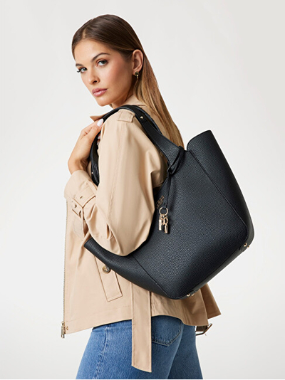 Çantë tote GUESS Calista, poliuretani, karamel