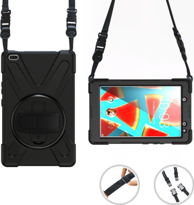 Këllëf tableti ESTUFF Austin Defender për Lenovo TAB M8 HD, mbrojtje e fortë, me rrip e qëndrues, i zi