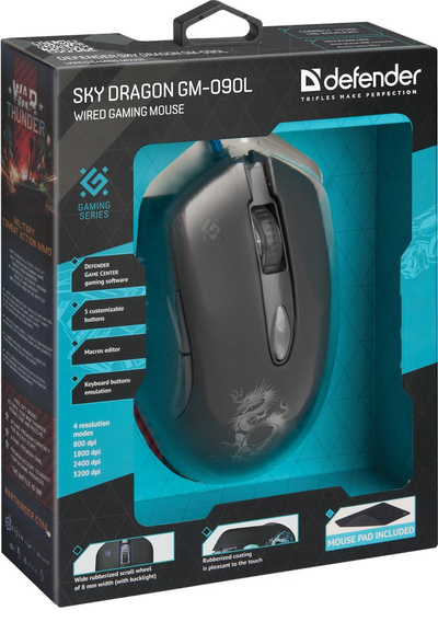 Mouse gaming Defender Sky Dragon GM-090L, 3200 DPI, me kabllo, i zi