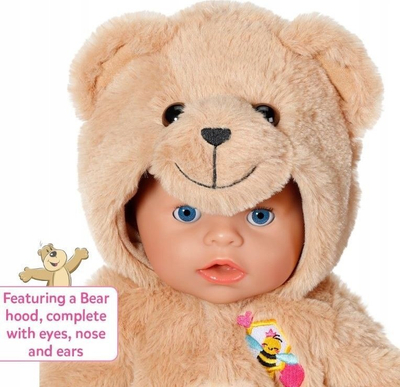 Veshje kukulle Zapf Baby Born Bear Outfit Onesie, për kukulla 43 cm, me kapuç, bezhë