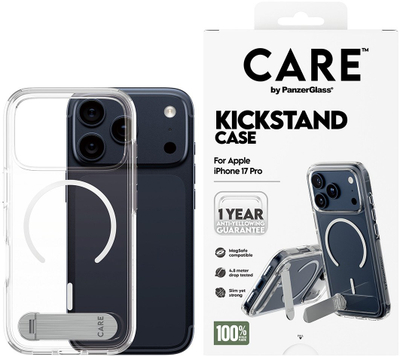Mbulesë telefoni PanzerGlass CARE by Feature Case, për iPhone 17 Pro, me kickstand dhe MagSafe, transparente