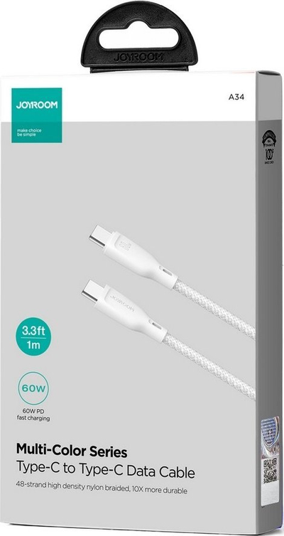 Kabllo USB C në USB C Joyroom SA34 CC3, 60W, 1m, e bardhë