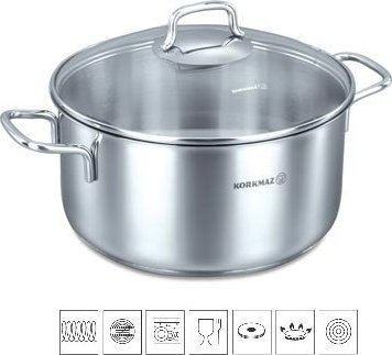 Tenxhere Korkmaz Perla, inoks 5.5L, me kapak xhami, ngjyrë argjendtë