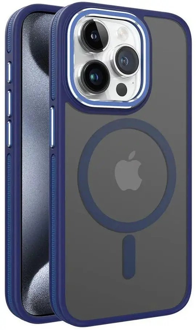 Mbulesa iLike Apple iPhone 15 Dual Metal Frame MagSafe, kornizë e dyfishtë metalike, e kaltër