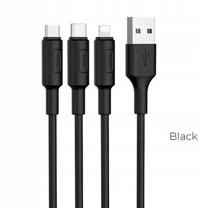 Kabllo USB Hoco Soarer X25, 3 në 1 Lightning USB C MicroUSB, 1m, e zezë