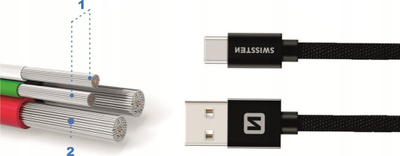 Kabllo USB Swissten Textile, USB A me USB C, 0.2m, e zezë