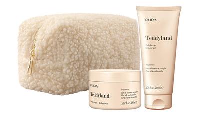 Set dhuratë PUPA Teddyland Oat Milk And Vanilla, 2 xhel dushi, scrub trupi, me pouch