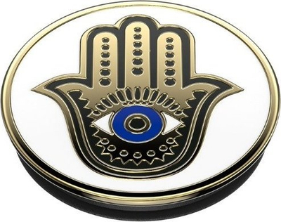 Mbajtës telefoni PopSockets Hamsa Hand, ngjitës, dizajn artë blu, i bardhë