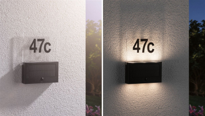 Lampë muri Paulmann Neda për jashtë, me solar, IP44, 3000K, antracit
