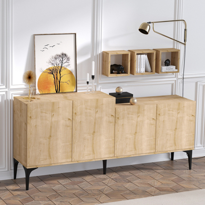 Kredencë Sideboard Scruggs, dizajn modern, këmbë metalike, dru natyral