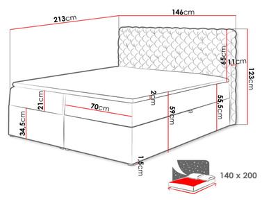 Shtrat kontinental CHESTERFIELD 140x200 + dyshek