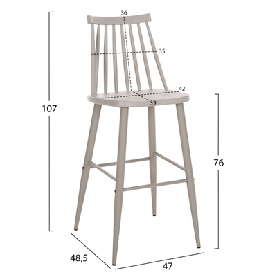 Stol Vanessa i lartë PP & dru metalik gri 47×48,5×107 cm (HM8459.20), gri
