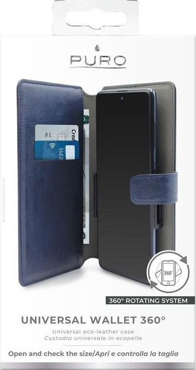 Kapak portofol telefoni Puro Universal Wallet XXL, universal, lëkurë eco, blu