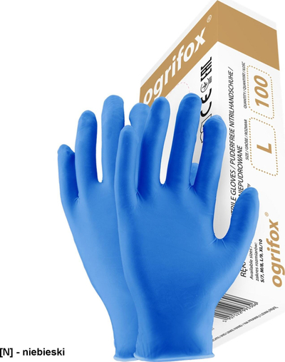 Doreza nitrili Ogrifox Raw-Pol, pa pluhur, 100 copë, blu