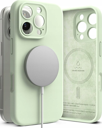 Kllapë telefoni Ringke Silicone Magnetic MagSafe, për iPhone 16 Pro Max, silikon i butë, ngjyra Soft Mint