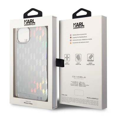 Futrollë telefoni Karl Lagerfeld për iPhone 14 6.1", me logo, ngjyrë argjendtë
