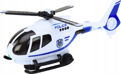 Lodër helikopter policie Driving, drita dhe tinguj, i bardhë blu