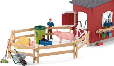 Lodër hambar ferme Schleich Farm World, 92 pjesë, për kalamaj 3+, i kuq