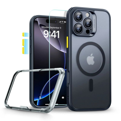 Set mbrojtës ESR Classic Pro HaloLock MagSafe për iPhone 16 Pro Max, kapak me xham të temperu, ngjyrë Frosted Black