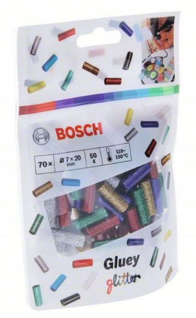 Shkopinj ngjitës me shkëlqim Bosch Gluey, 70 copë, me ngjyra të ndryshme