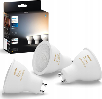Llambë smart Philips Hue White Ambiance GU10, 5.2W, Bluetooth Zigbee, e bardhë, set 3 copë
